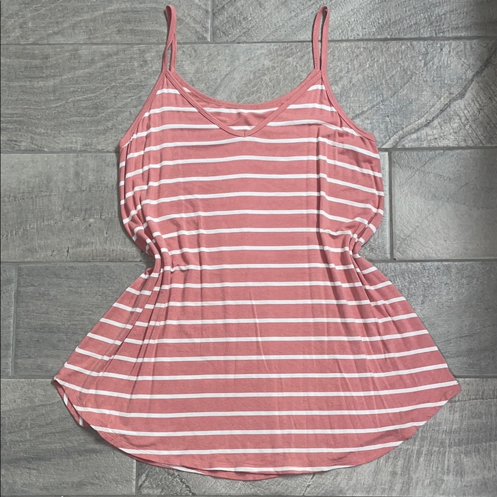 Zenana Premium Striped Pink Spaghetti Strap Top, Women’s Size Large